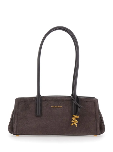 Geanta de umar Shoulder bag LAILA with leather details and logo, Brown, Woman
