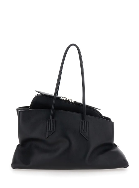 Geanta de umar Shoulder Bag 'Passeggiata' Medium with Asymmetric Design and Two Top Handles in Black Leather for Women