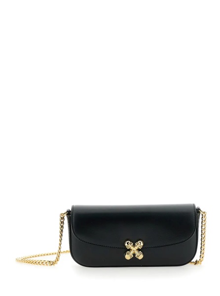 Geanta de umar 'Skull Flower' Black Crossbody Bag with Chain-Link Shoulder Strap and Logo Plaque on the Front in Leather Woman