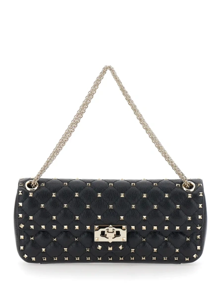 Geanta de umar SMALL SHOULDER BAG | ROCKSTUD SPIKE | CAPRETTO LUCIDO SOFT/PLATINUM STUDS