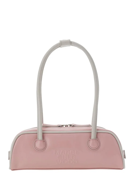 Geanta de umar 'Soft Baguette' Pink Mini Shoulder Bag with Logo Lettering on the Front in Leather for Women