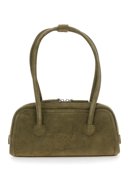 Geanta de umar 'Soft Boston Ew' green Shoulder bag with Two Top Handles and Logo lettering on the Front in suede Women