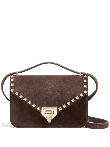 Geanta de umar Valentino Garavani Rockstud maro din piele intoarsa