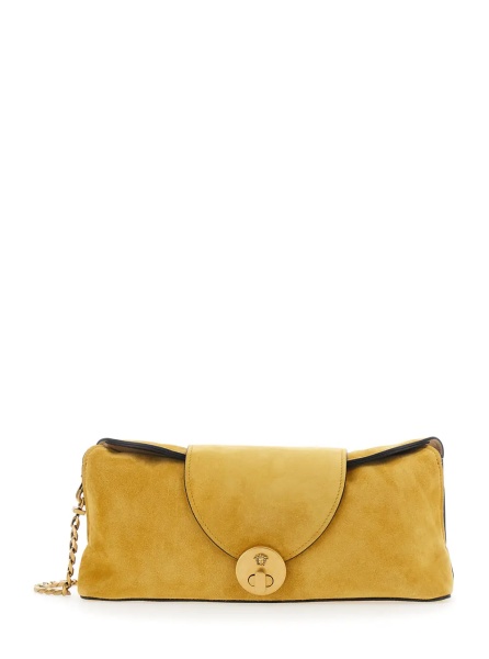 Geanta de umar yellow Shoulder bag with Medusa Head on the front in suede for Women