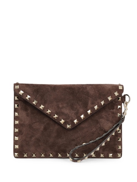 Geanta plic Valentino Garavani Rockstud maro din piele intoarsa