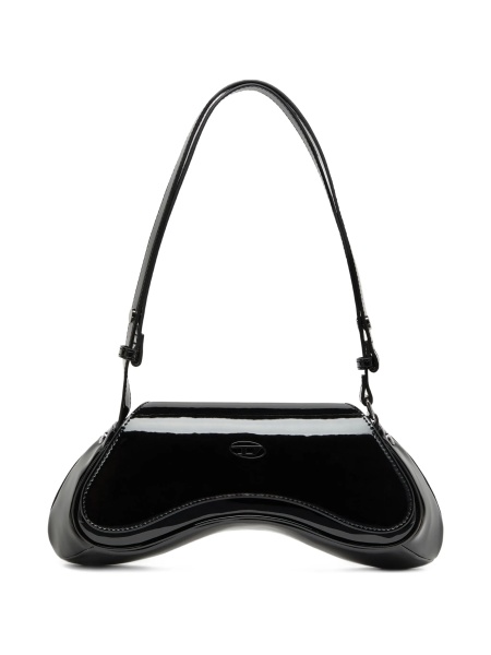 Geanta tip postas Diesel Oval D neagra din poliuretan
