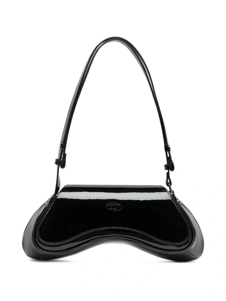 Geanta tip postas Diesel Oval D neagra din poliuretan