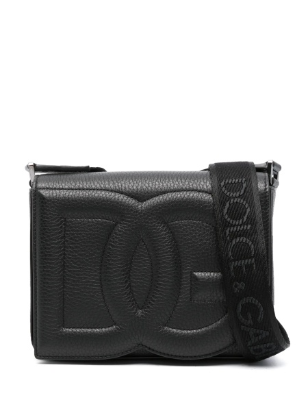 Geanta tip postas Dolce & Gabbana DG Logo neagra din piele si bumbac