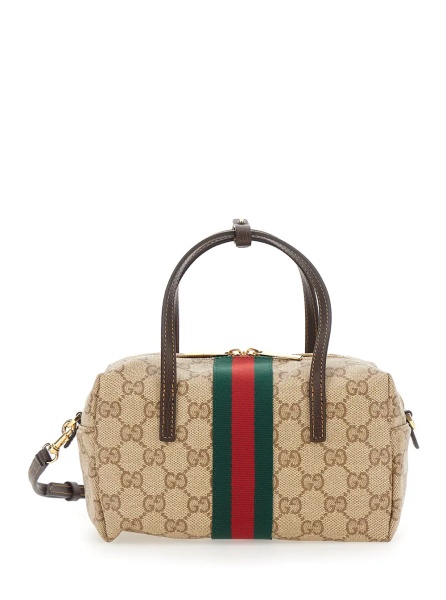 Genti 'Boston' Beige Mini Bag with Web Detail on the Side and Adjustable and Removable Strap in GG Canvas for Women