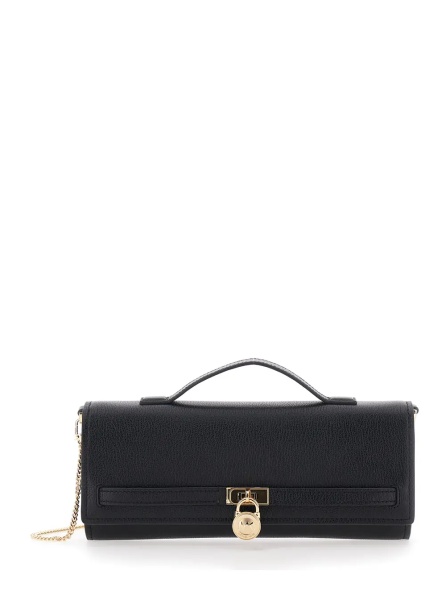 Genti Clutch 'Hamilton Moderne' with Padlock Detail on the Front in Grained Black Leather for Women