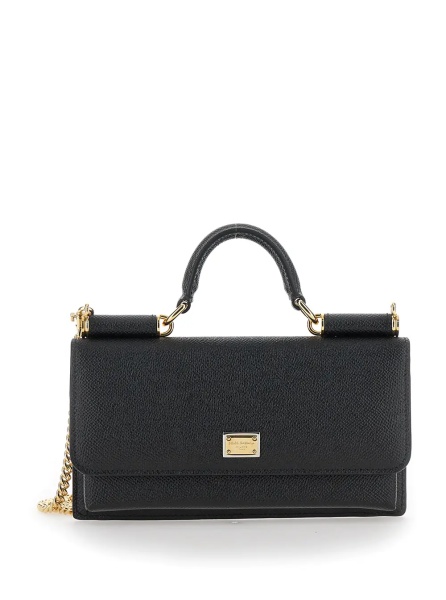 Genti Crossbody bag with Grained Leather Logo Plate Black Woman