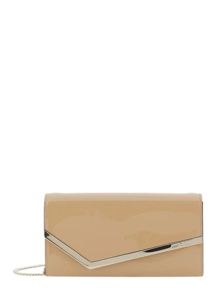 Genti 'Emmie' beige clutch with chain shoulder strap and logo lettering plaque on the front in leather woman