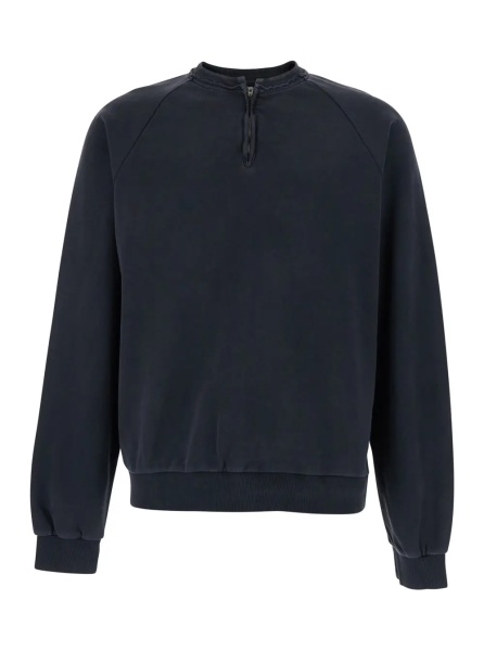 Hanorace Black Crewneck Sweatshirt with Half Zip Closure on the Front in Cotton for Men