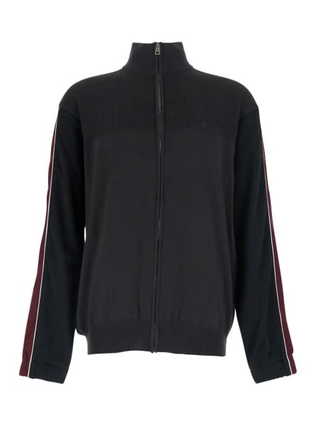 Hanorace Black High-neck sweatshirt with front zip closure and logo embroidery in cotton for men