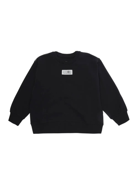 Hanorace black Sweatshirt with round neck and logo on the front in cotton for Boy