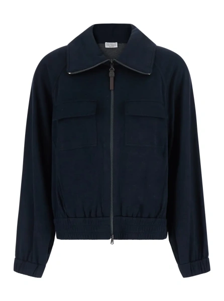 Hanorace Blue cardigan sweatshirt with Front zip and side pockets in cotton and silk for women