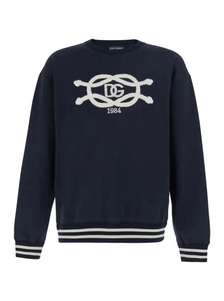 Hanorace Blue Crewneck sweatshirt with logo embroidery on the front in cotton for men