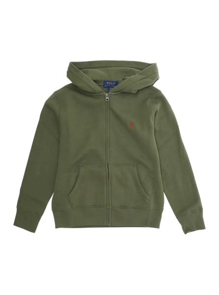 Hanorace Green Sweatshirt with Zip Closure and Pony Logo on Front in Cotton Boy