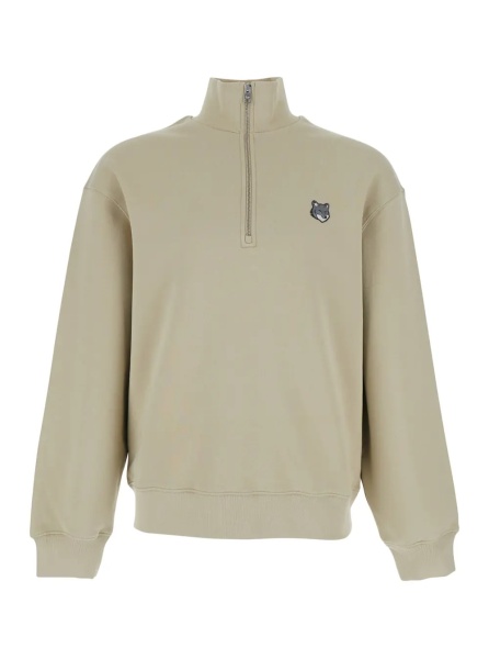 Hanorace MAISON KITSUNÉ Green High Neck Sweatshirt with Logo Patch for Men
