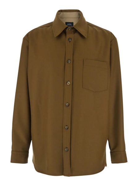 Jacheta A.P.C. Brown Jacket with Classic Collar and Button Cuffs in Wool Blend Men