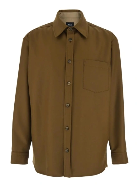Jacheta A.P.C. Brown Jacket with Classic Collar and Button Cuffs in Wool Blend Men