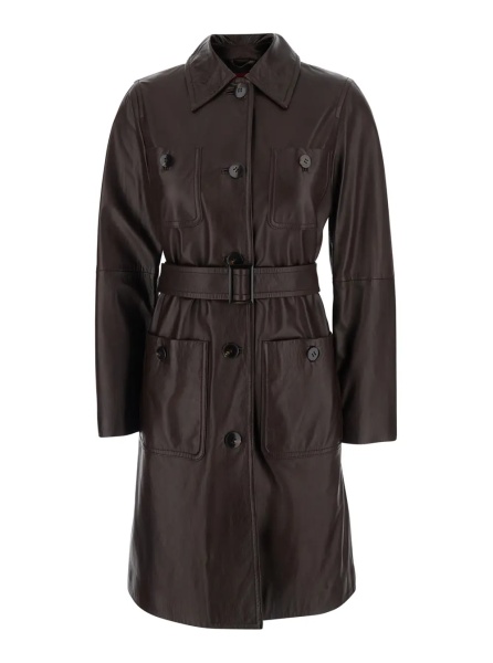 Jacheta 'Amaca' Brown Single-breasted Jacket with classic collar and Waist Belt in leather woman