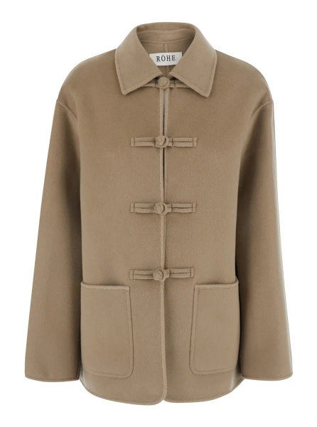 Jacheta Beige Jacket with classic collar and button closure on the front in wool and cashmere for women