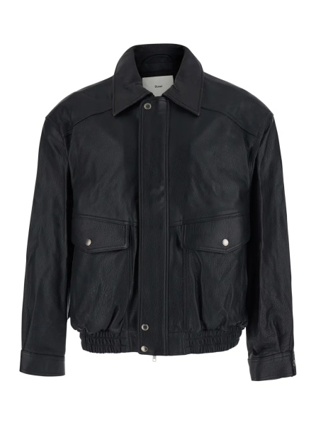 Jacheta Black Oversized jacket with pointed collar and grained leather flap pockets for women