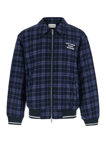 Jacheta Blue Jacket with classic collar and all-over check motif in wool blend for men