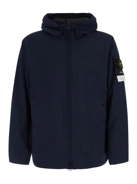 Jacheta Blue Jacket with hood and logo patch on the sleeve in Tech Fabric men