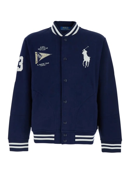 Jacheta Blue Varsity Jacket with Pony Patch on the Front and Numeric Patch on the Sleeve in Cotton Blend for Men