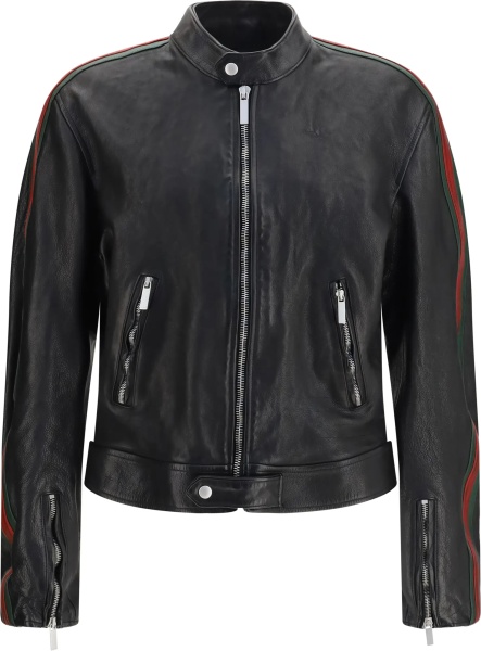 Jacheta Buffalo leather Bomber with Web trim