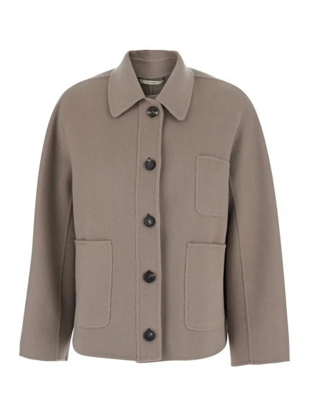 Jacheta 'CHLOE' Brown jacket with shirt collar and front fastening in fabric women