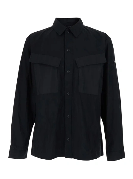 Jacheta 'DORIS' Black Jacket with Front Closure and Two Flap Pockets in Fabric for Men
