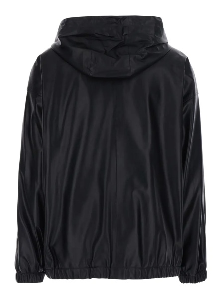 Jacheta 'Giusy' Black Jacket with front zip closure and side pockets in leather for women