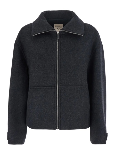 Jacheta 'Jeanie' Grey Jacket with classic collar and buttoned cuffs in wool for women