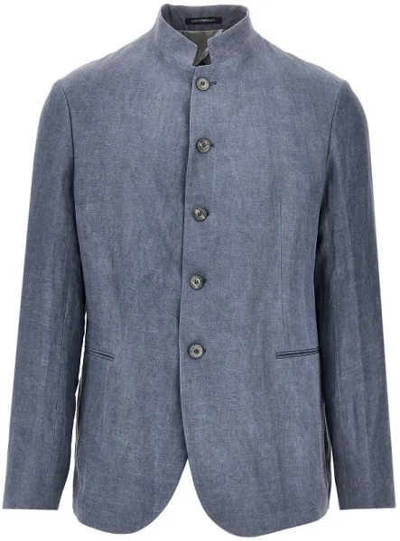 Jacheta Linen-blend crepe jacket with guru collar