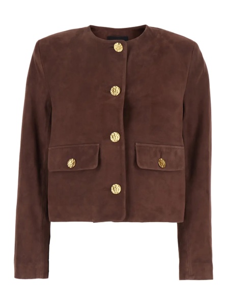 Jacheta 'Lorenne' Brown Jacket with Round Neck and Front Patch Pockets in Suede Woman