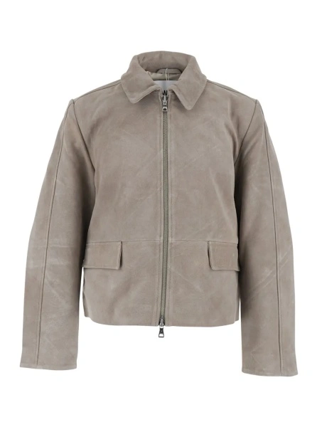 Jacheta Rockridge Jacket Grey with Classic Collar and Leather Zip Closure for Men