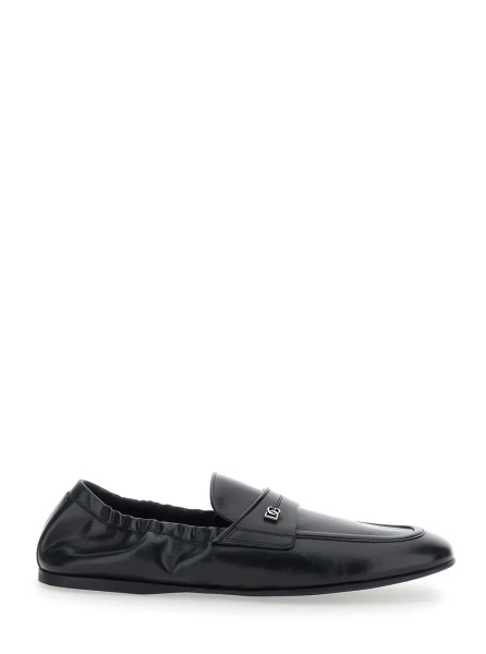 Mocasini 'ARIOSTO' black Loafers with elasticized back and DG plate in leather for men