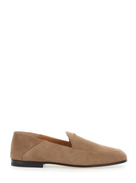 Mocasini Beige Loafers with logo lettering plate on the front in suede for women
