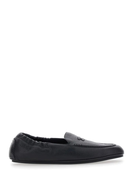 Mocasini Black Moccasins with Triomphe Embroidery and Elasticized Design in Leather for Men