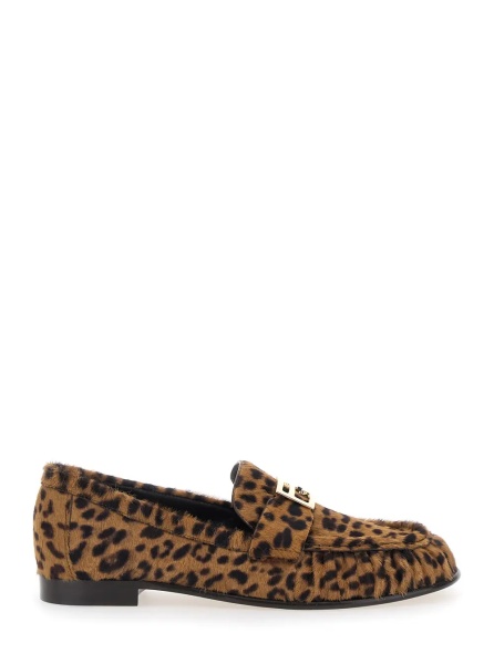 Mocasini Brown Loafers with FF Plaque and Leopard Motif in Brushed Leather Woman