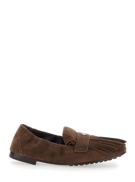 Mocasini Brown Loafers with Fringe and Metallic Logo in Suede Woman