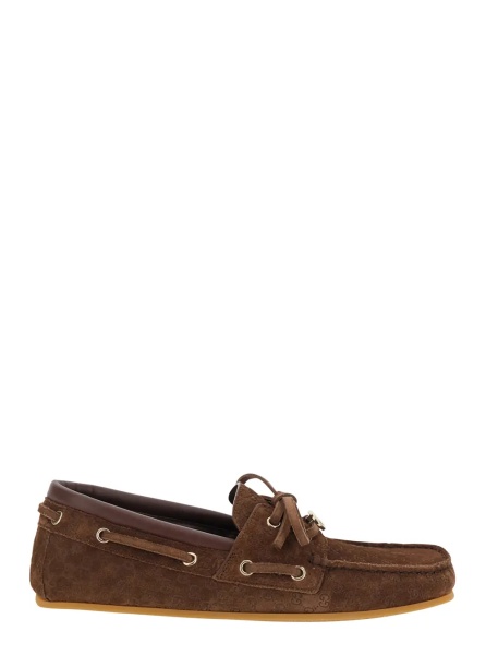 Mocasini Brown Loafers with GG Plate on the Front in GG Suede for Women