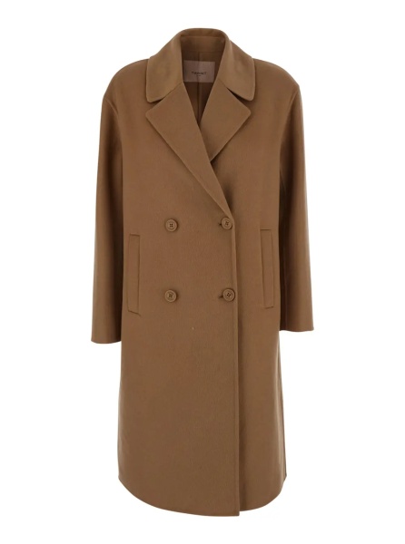 Paltoane Brown Double-breasted coat with notched revers in wool blend for women