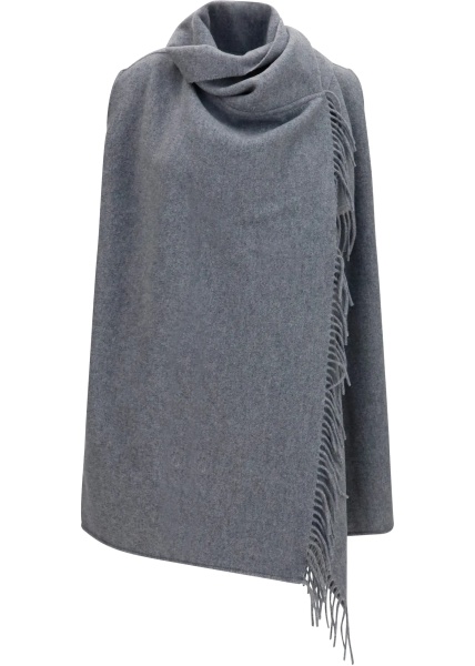 Paltoane High-neck wool Cape with concealed closure and fringes
