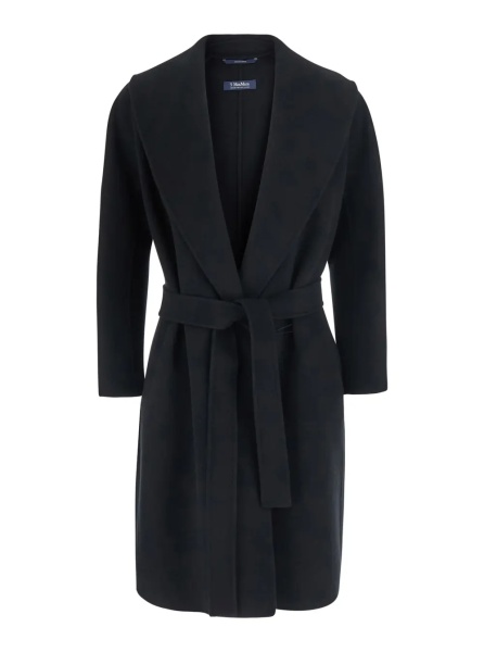 Paltoane 'Messi' Black Coat with Front Belt Closure in Wool for Women