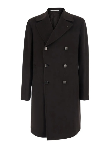 Palton 'Arden' Brown Double-Breasted Coat with Notched Revers and Back Belt in Wool for Men