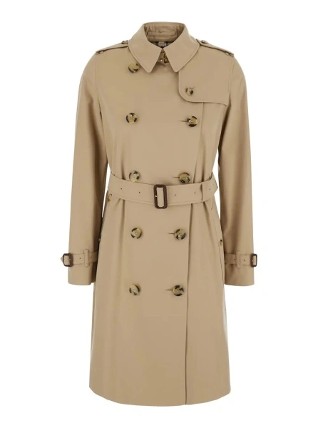 Palton 'Kensington' beige double-breasted Short trench coat with waist belt in cotton for women